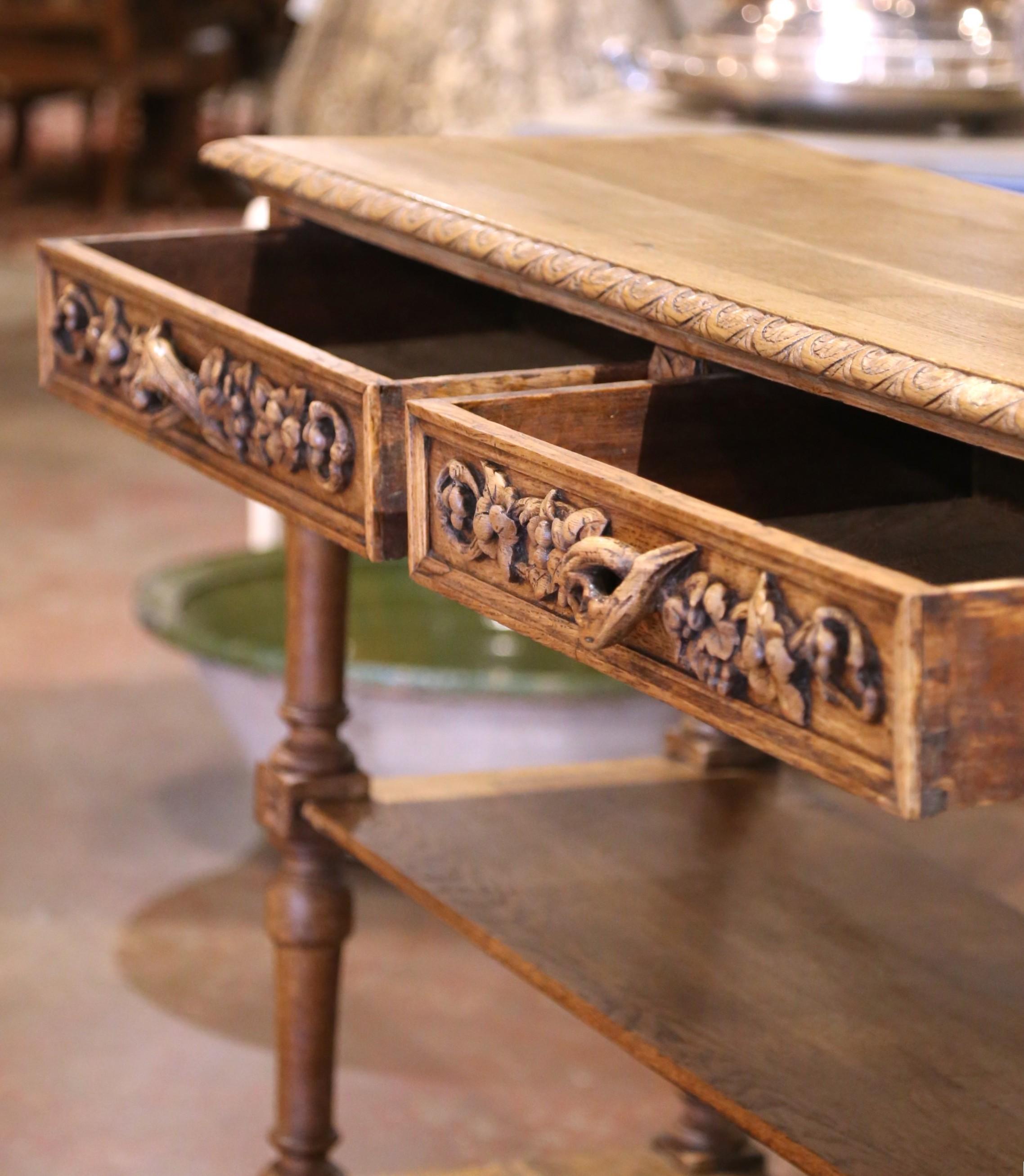19th Century French Henri II Carved Oak Console Table Server For Sale 5