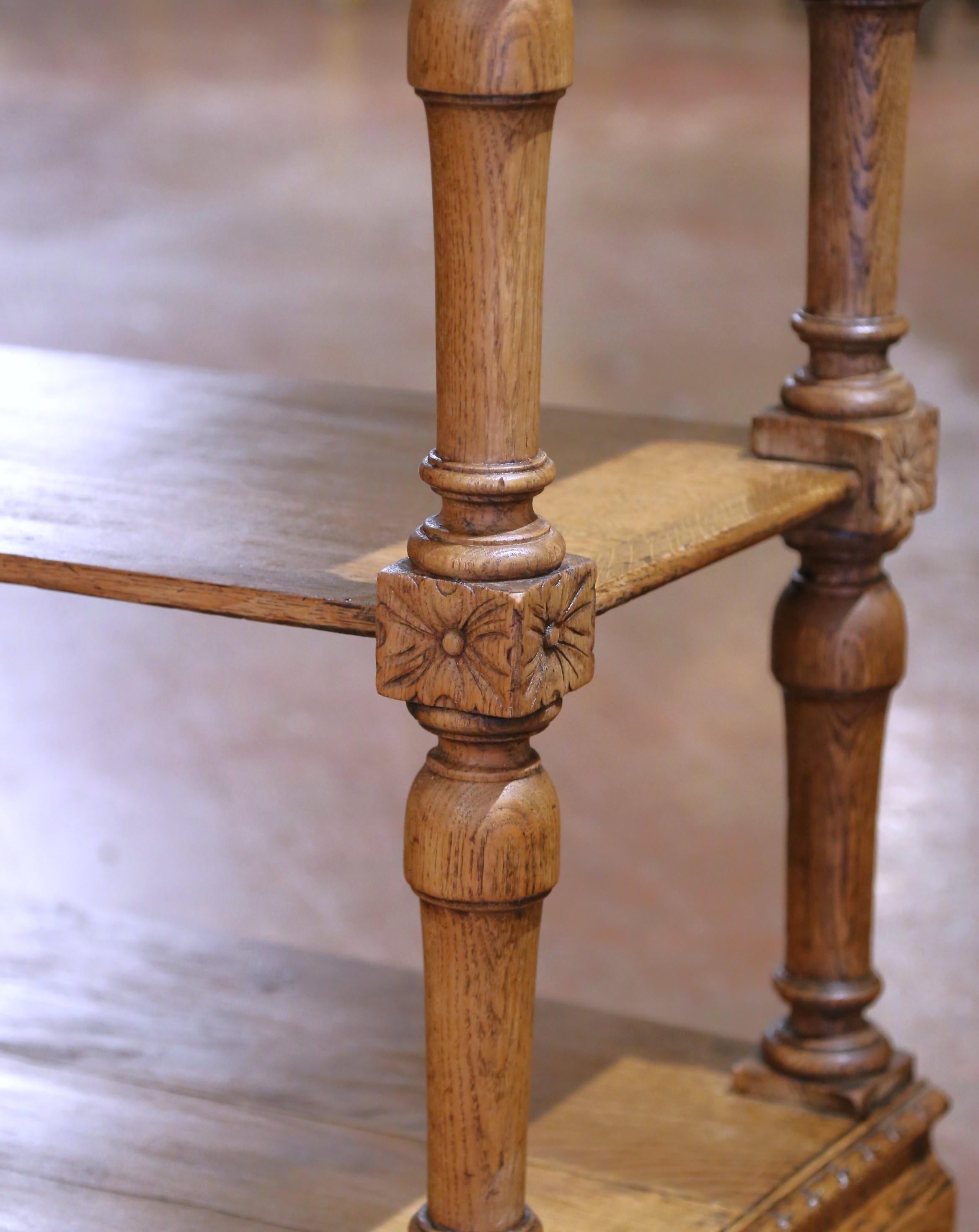 19th Century French Henri II Carved Oak Console Table Server For Sale 6