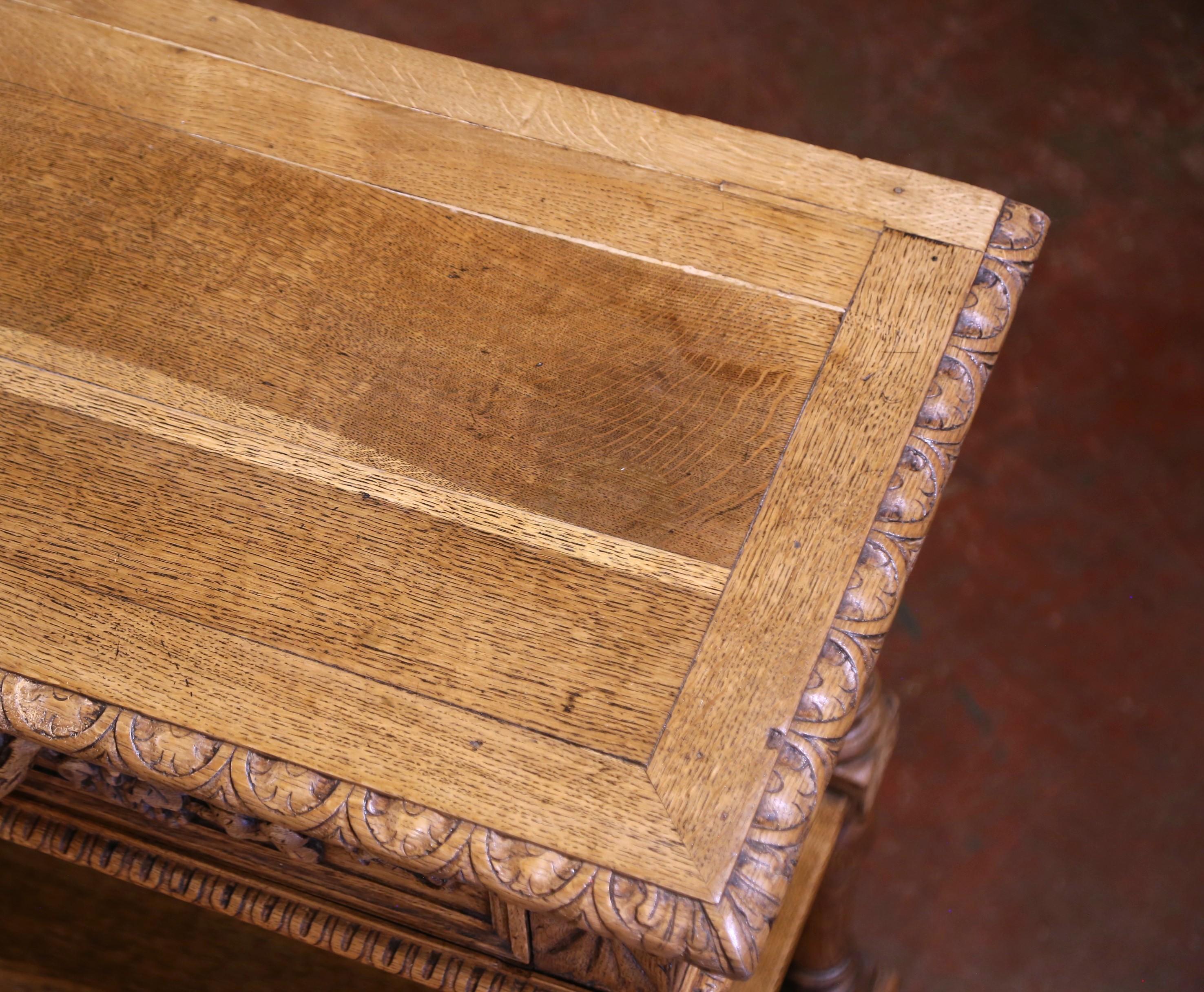 19th Century French Henri II Carved Oak Console Table Server For Sale 8