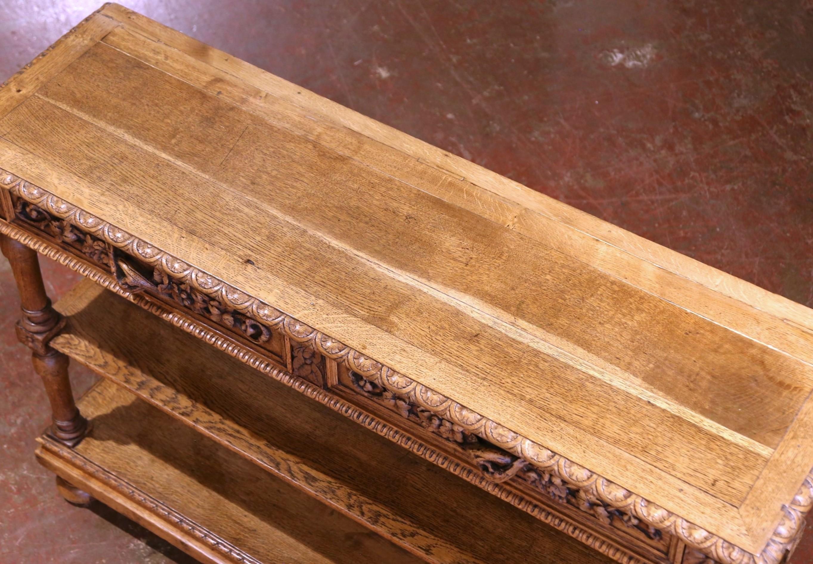 19th Century French Henri II Carved Oak Console Table Server For Sale 9