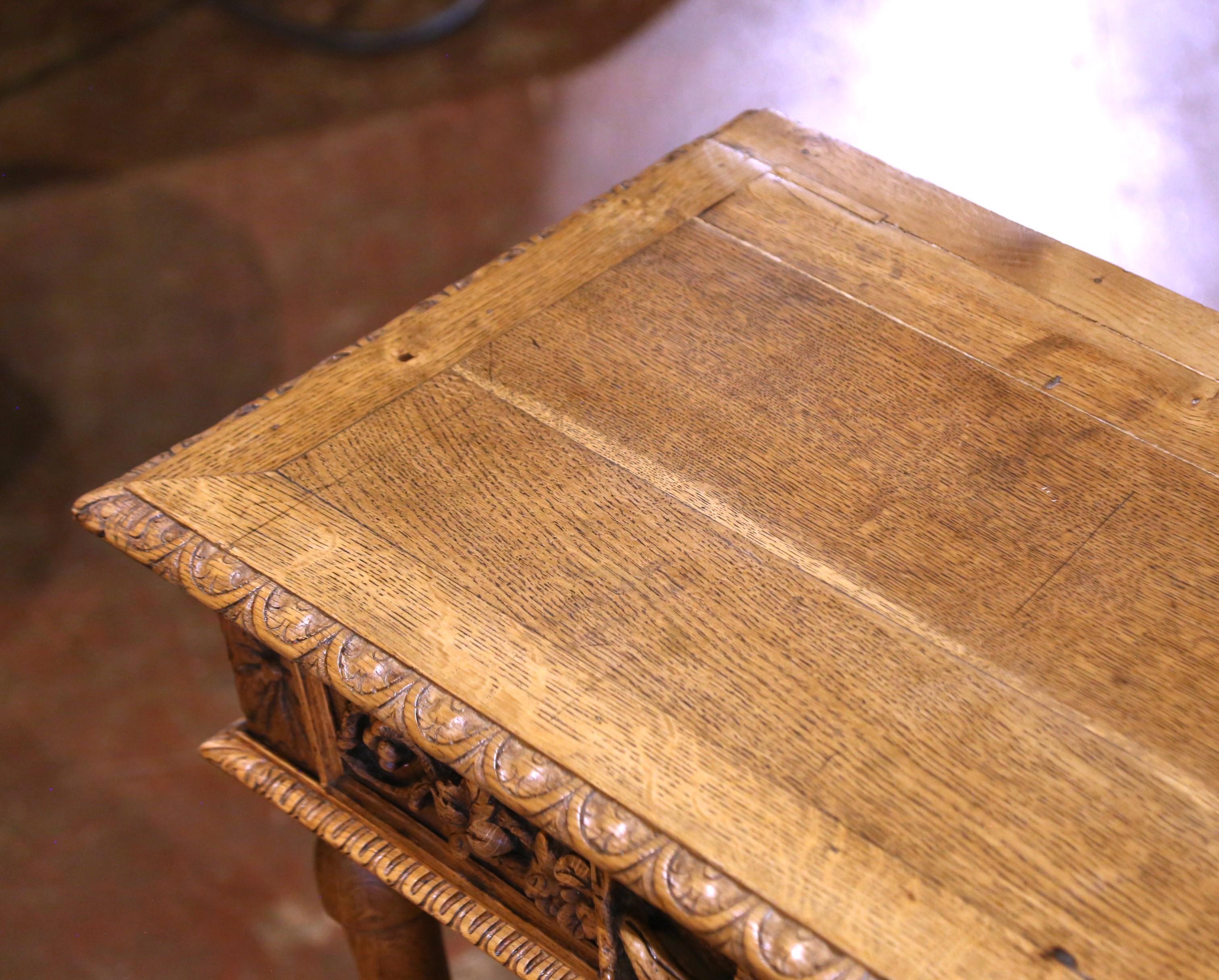 Louis XIII 19th Century French Henri II Carved Oak Console Table Server For Sale