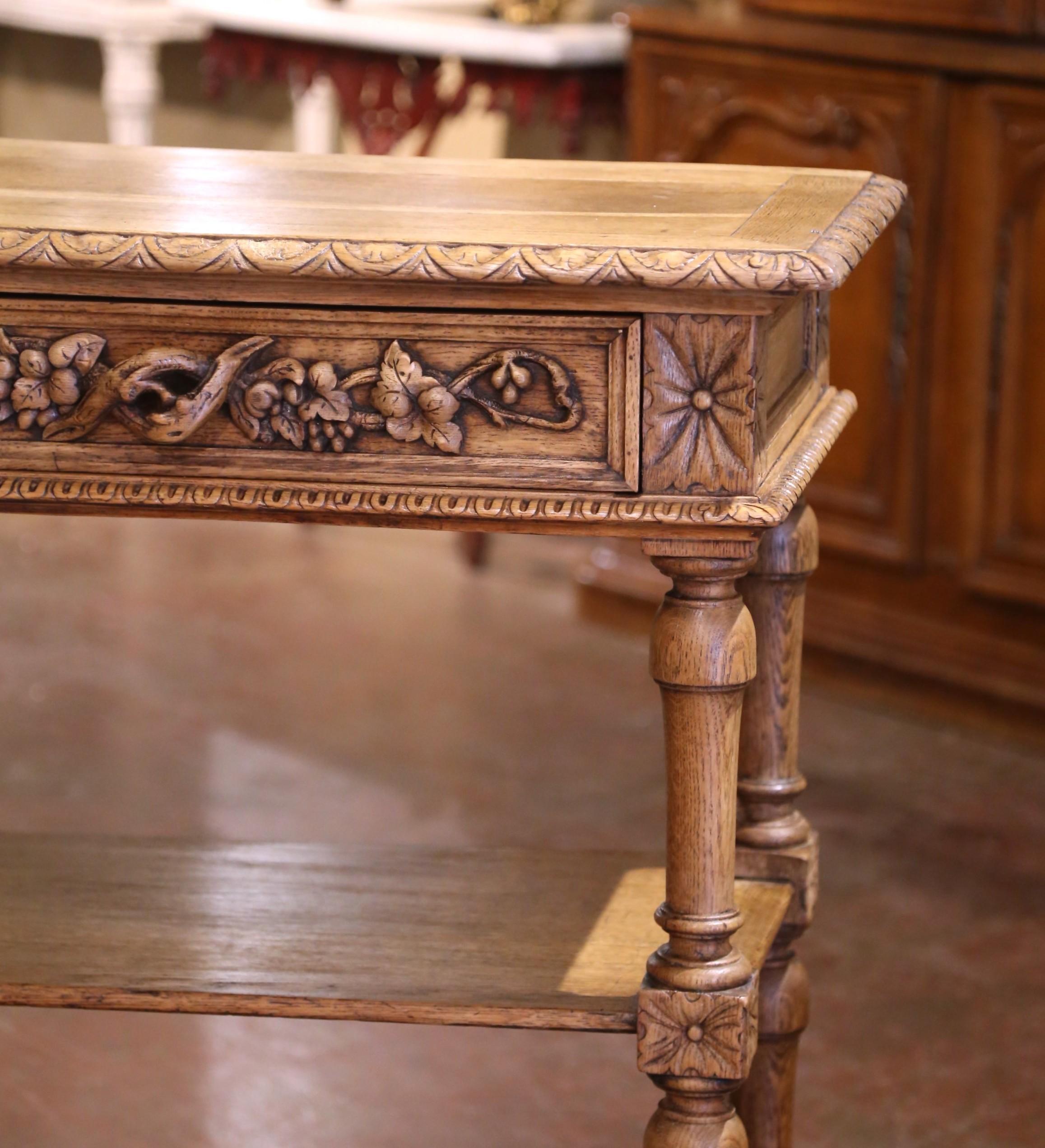 Hand-Carved 19th Century French Henri II Carved Oak Console Table Server For Sale