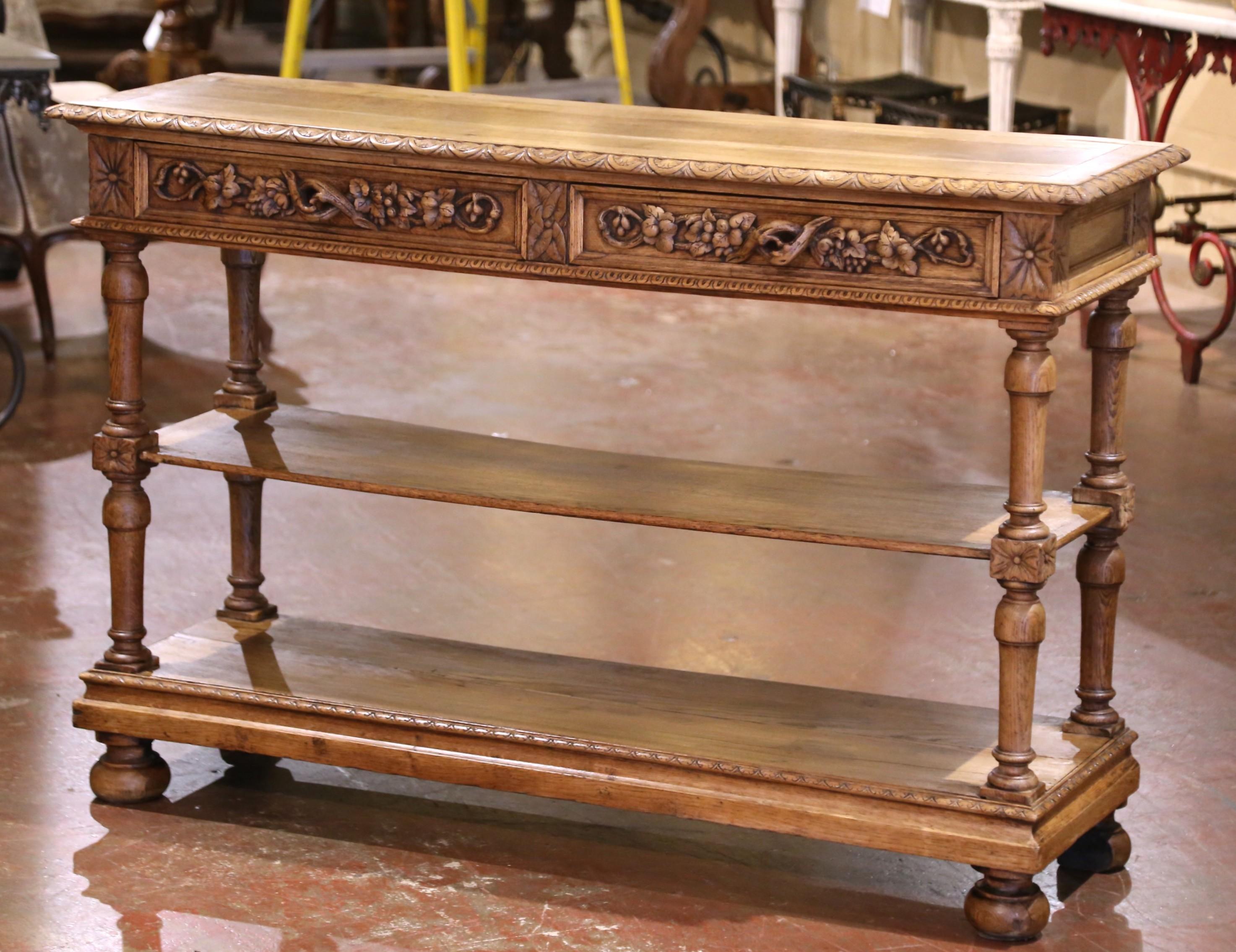 19th Century French Henri II Carved Oak Console Table Server In Excellent Condition For Sale In Dallas, TX