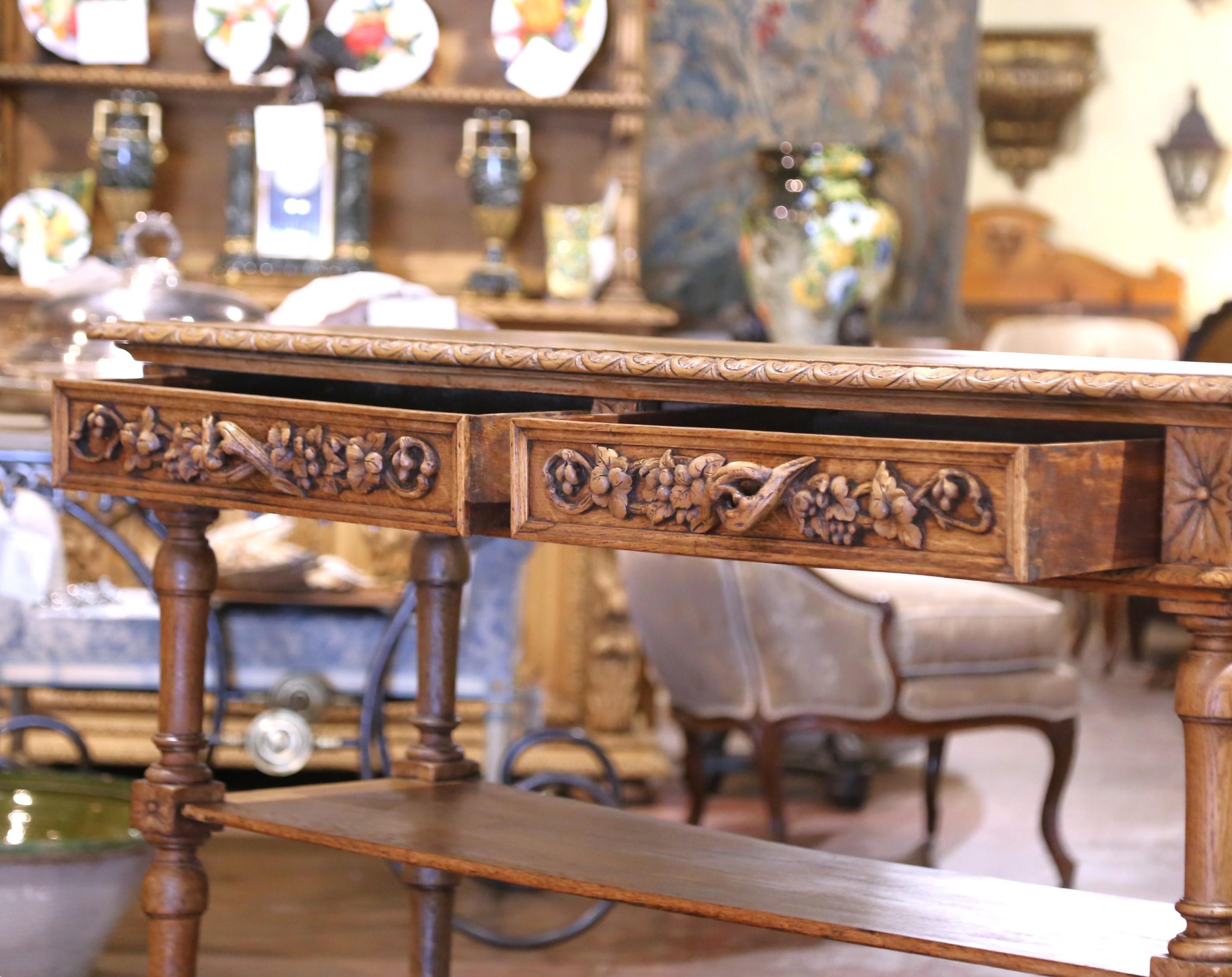 19th Century French Henri II Carved Oak Console Table Server For Sale 2