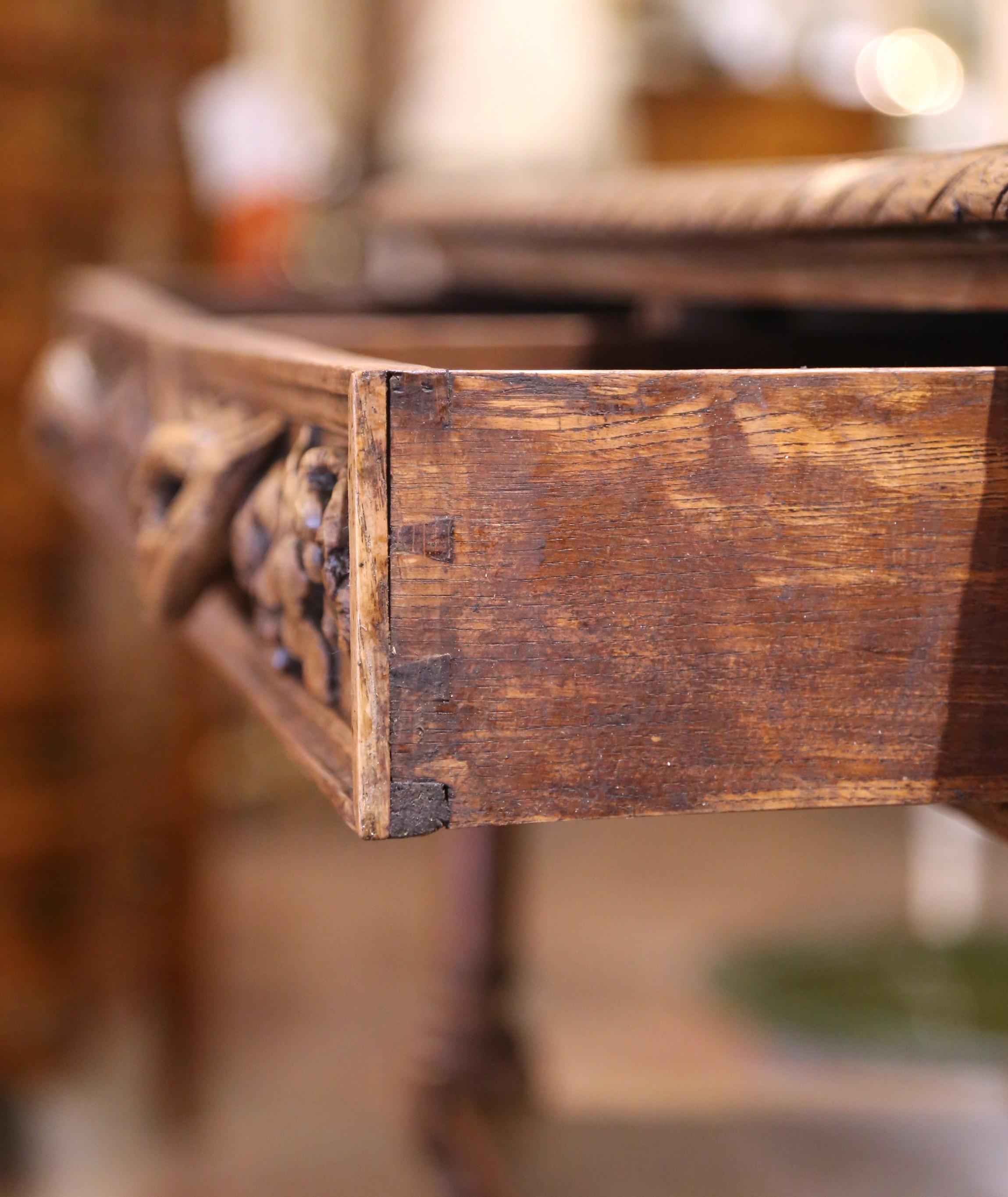 19th Century French Henri II Carved Oak Console Table Server For Sale 4