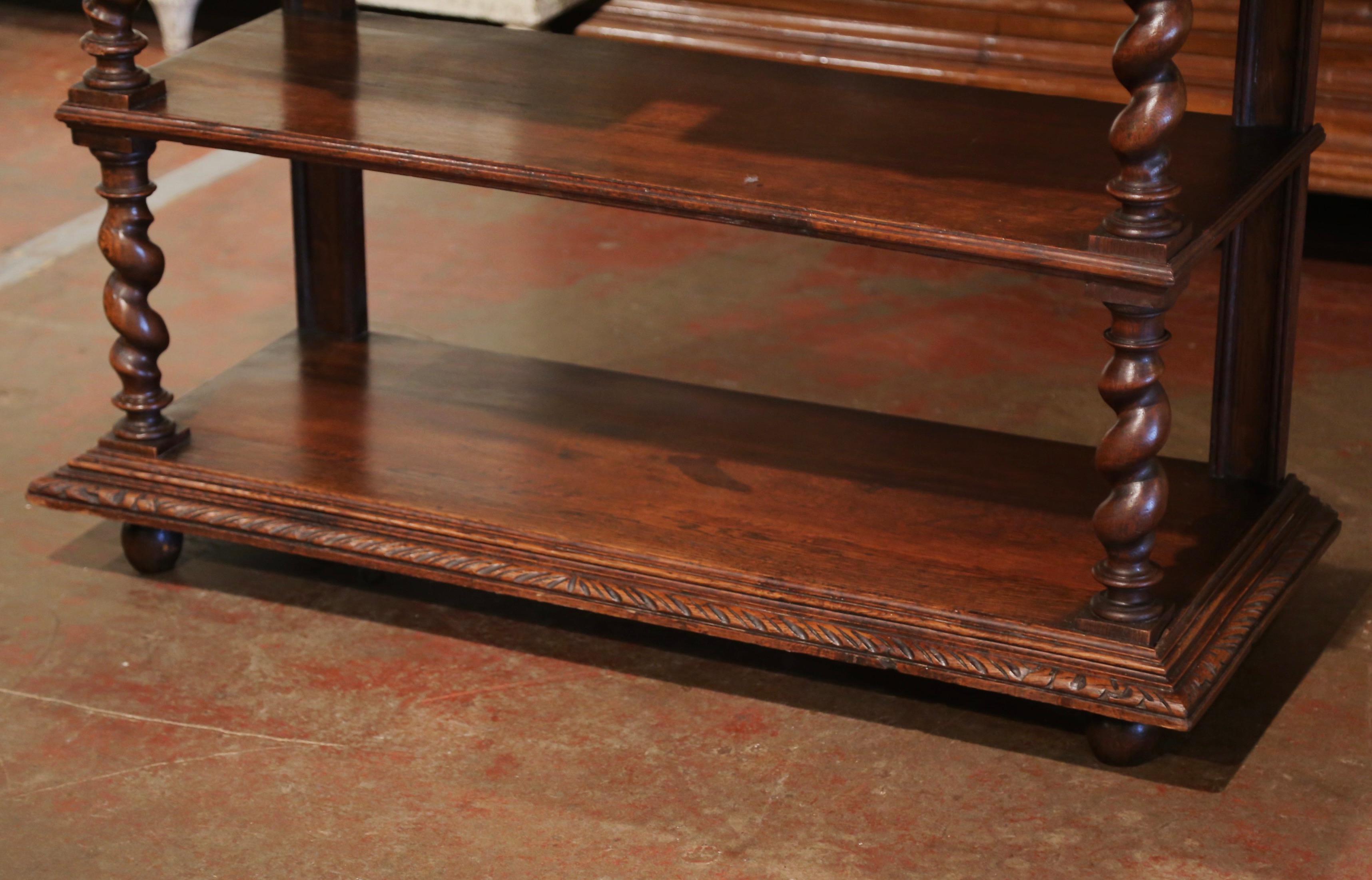 19th Century French Henri II Carved Oak Desserte Console with Red Marble Top 5