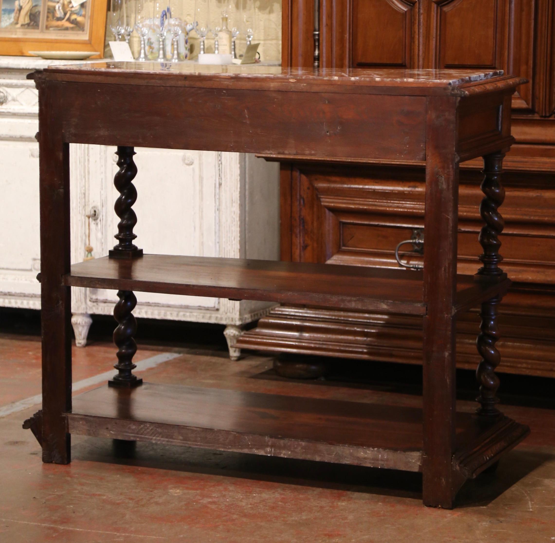19th Century French Henri II Carved Oak Desserte Console with Red Marble Top 7