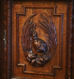 19th Century French Henri II Carved Oak Jelly Cabinet with Bird Decor