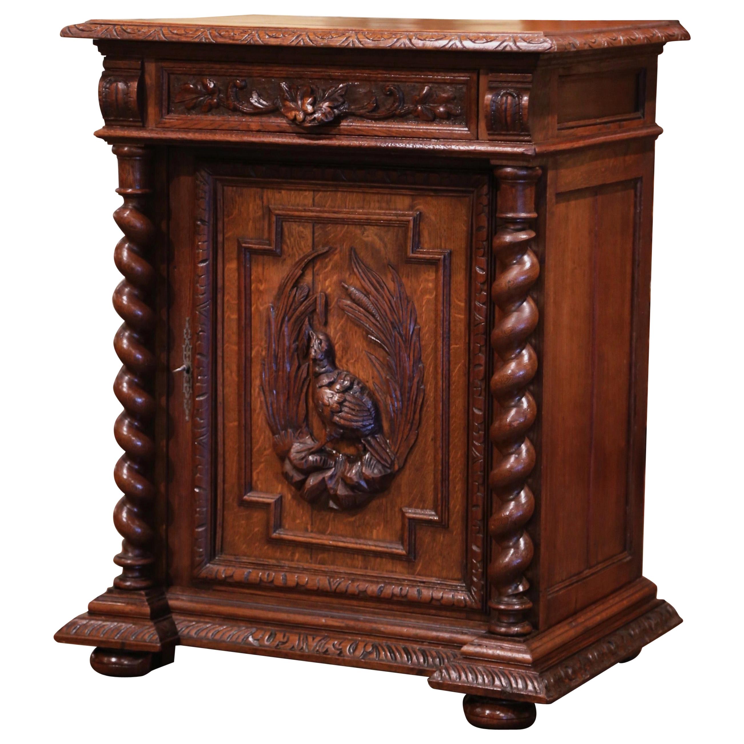 19th Century French Henri II Carved Oak Jelly Cabinet with Bird Decor