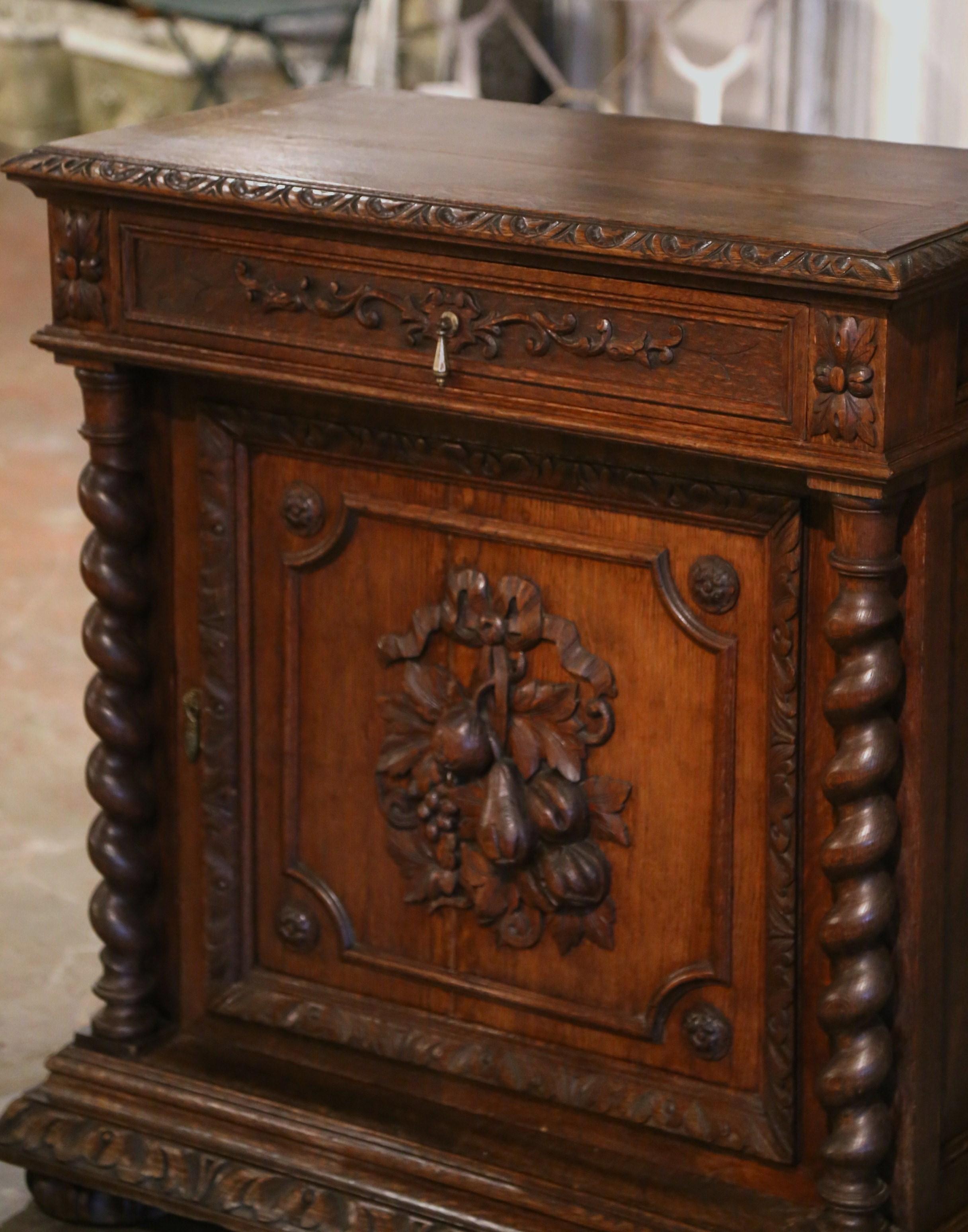 Louis XIII 19th Century French Henri ii Carved Oak Jelly Cabinet with Fruit Decor For Sale