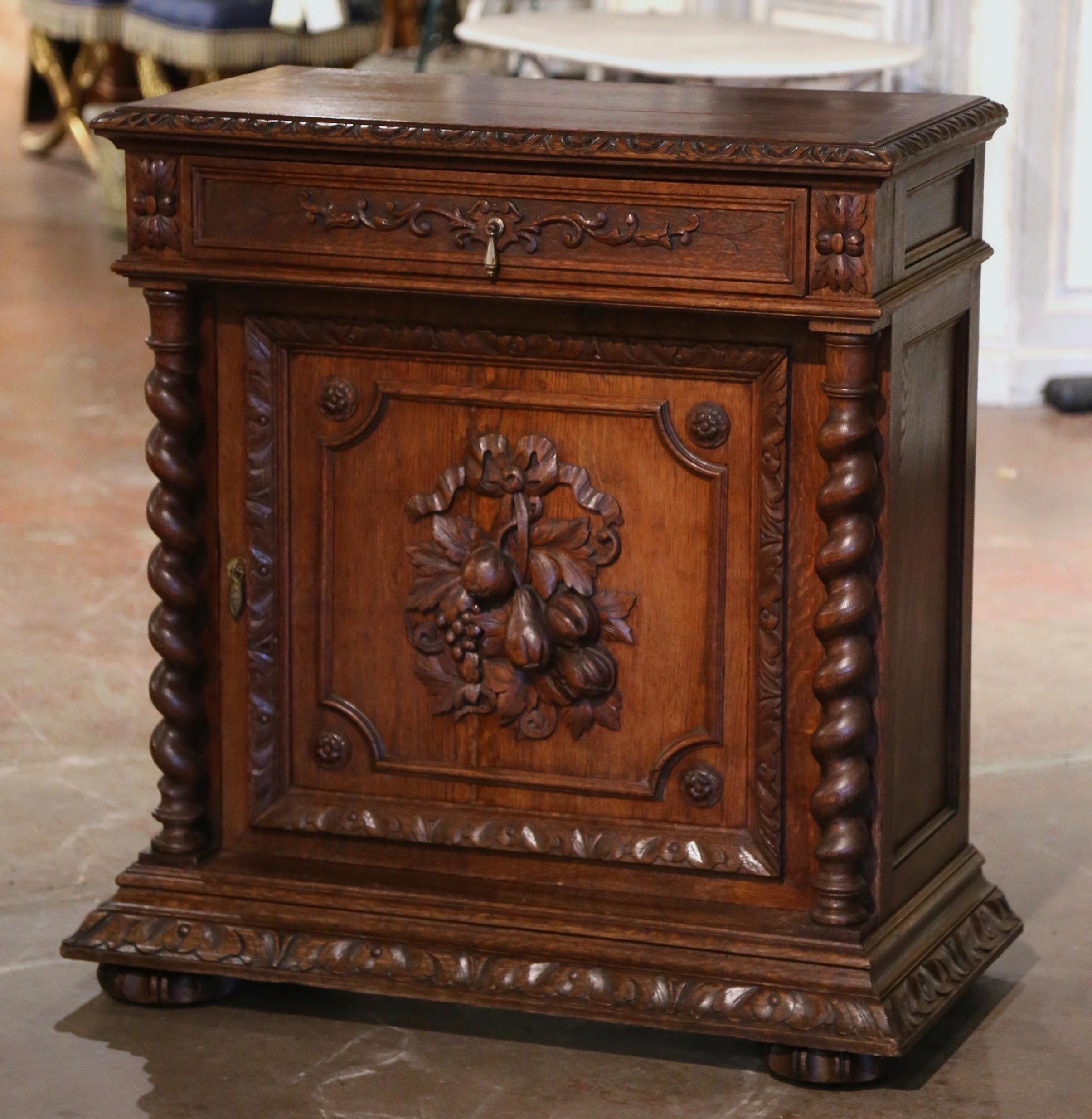 19th Century French Henri ii Carved Oak Jelly Cabinet with Fruit Decor In Excellent Condition For Sale In Dallas, TX