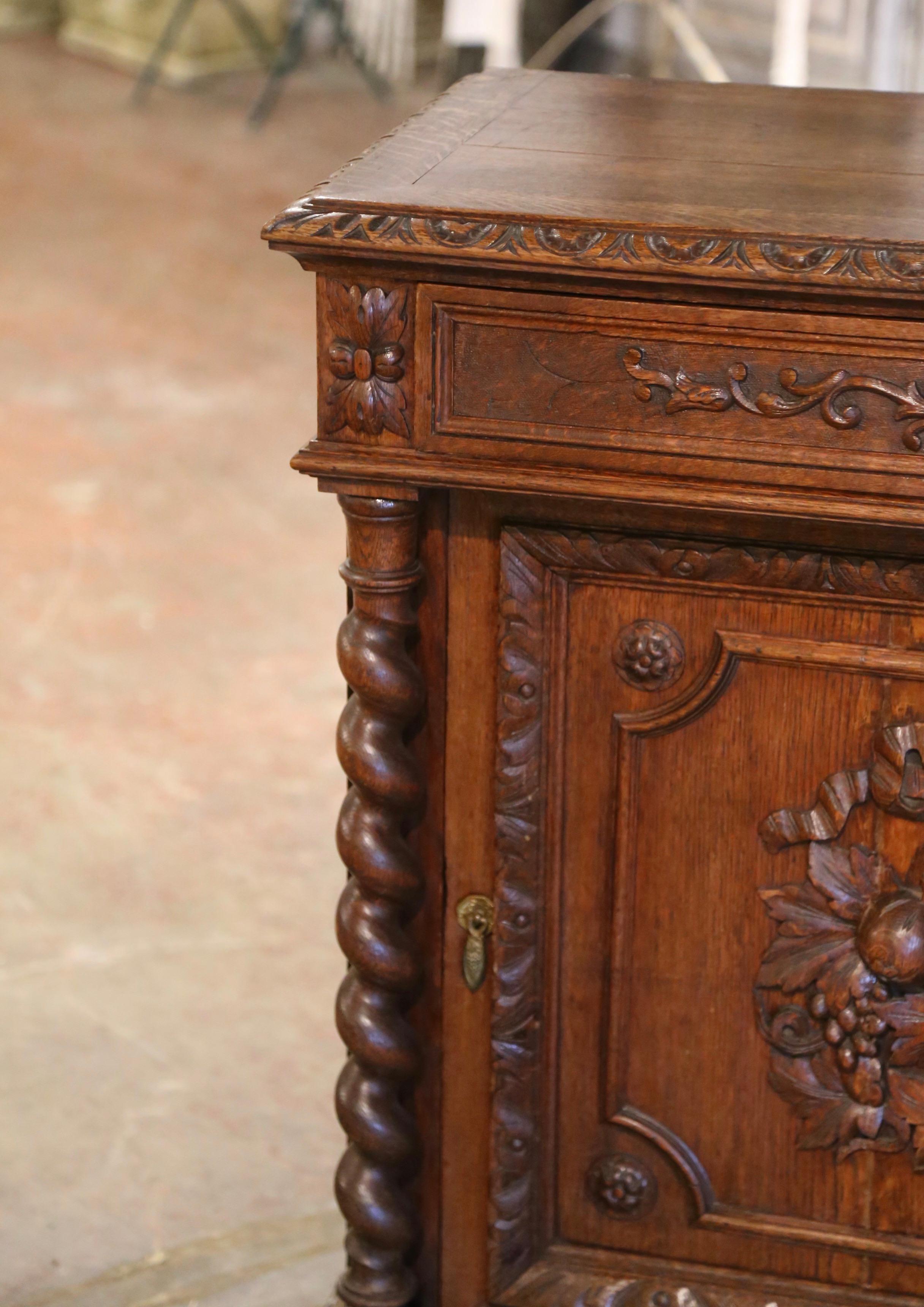 19th Century French Henri ii Carved Oak Jelly Cabinet with Fruit Decor For Sale 2