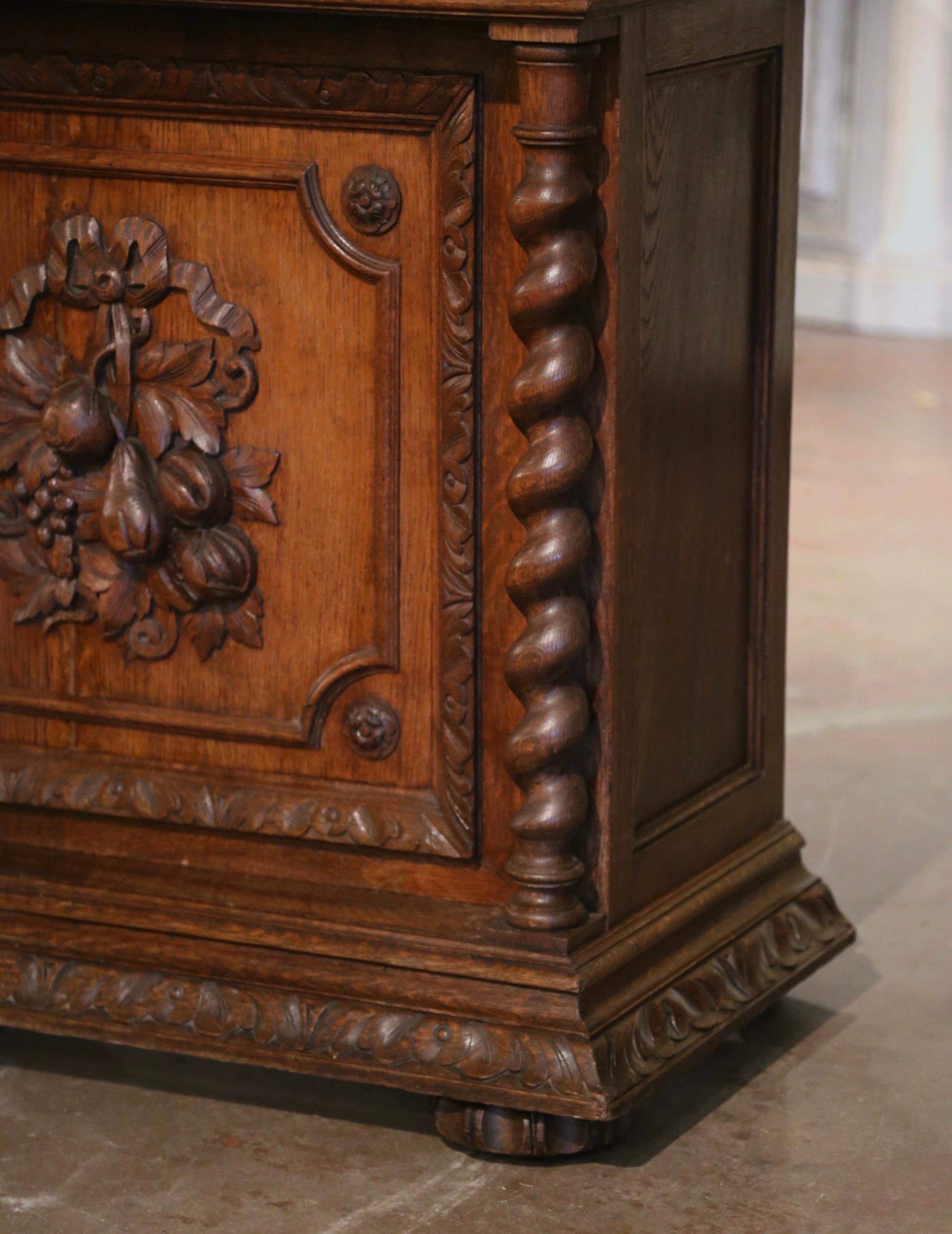 19th Century French Henri ii Carved Oak Jelly Cabinet with Fruit Decor For Sale 4