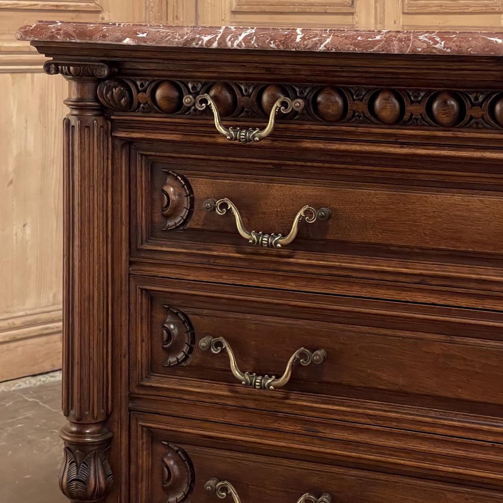 19th Century French Henri II Marble Top Walnut Commode For Sale 5