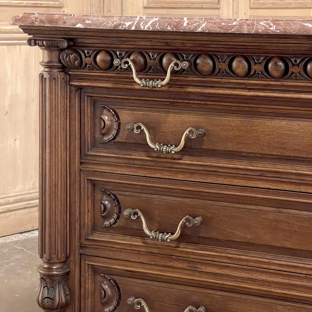 19th Century French Henri II Marble Top Walnut Commode For Sale 5