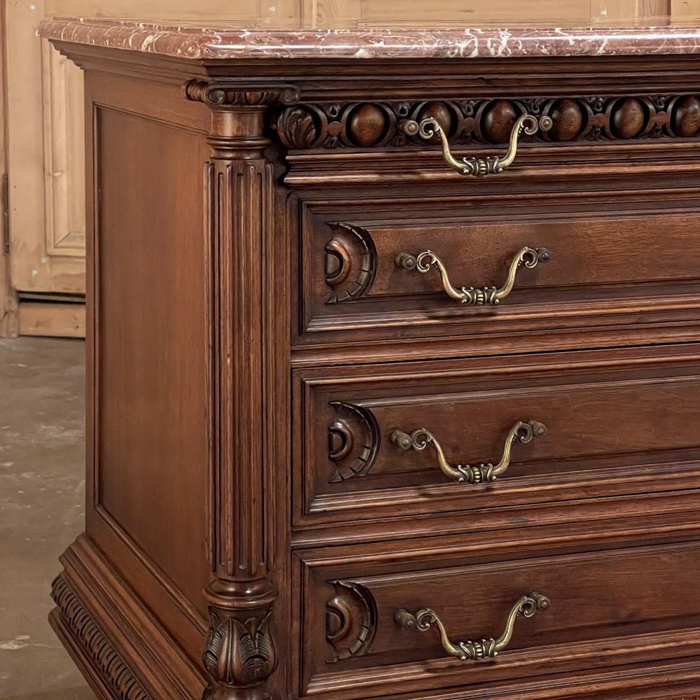 19th Century French Henri II Marble Top Walnut Commode For Sale 7