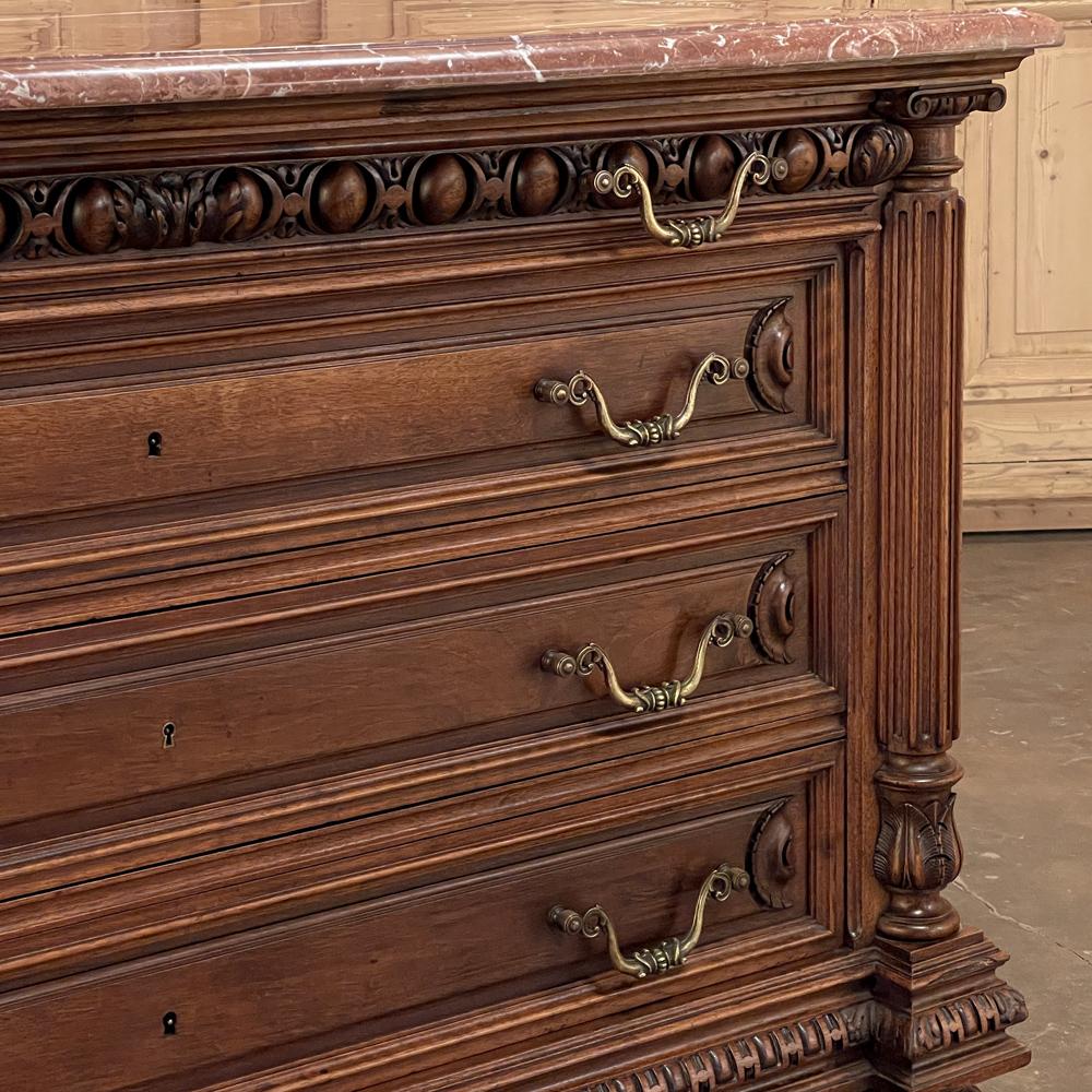 19th Century French Henri II Marble Top Walnut Commode For Sale 8