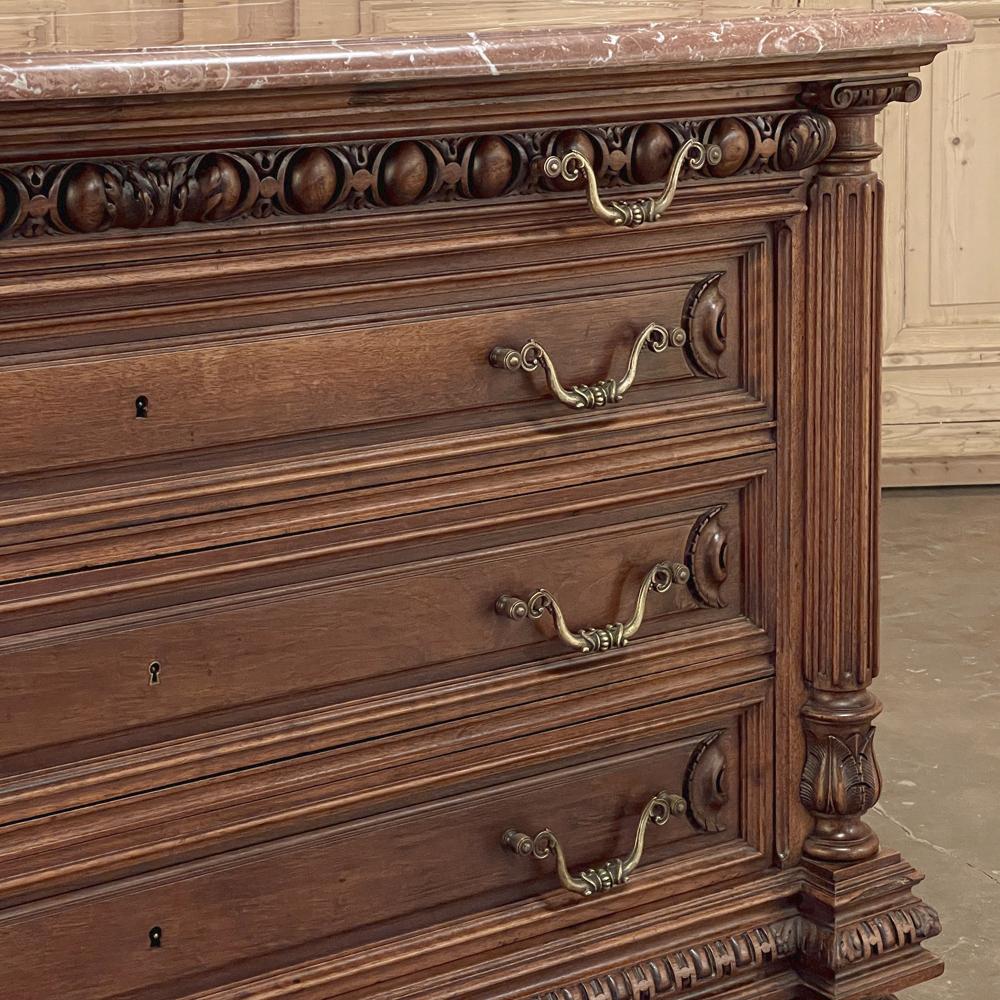 19th Century French Henri II Marble Top Walnut Commode For Sale 8