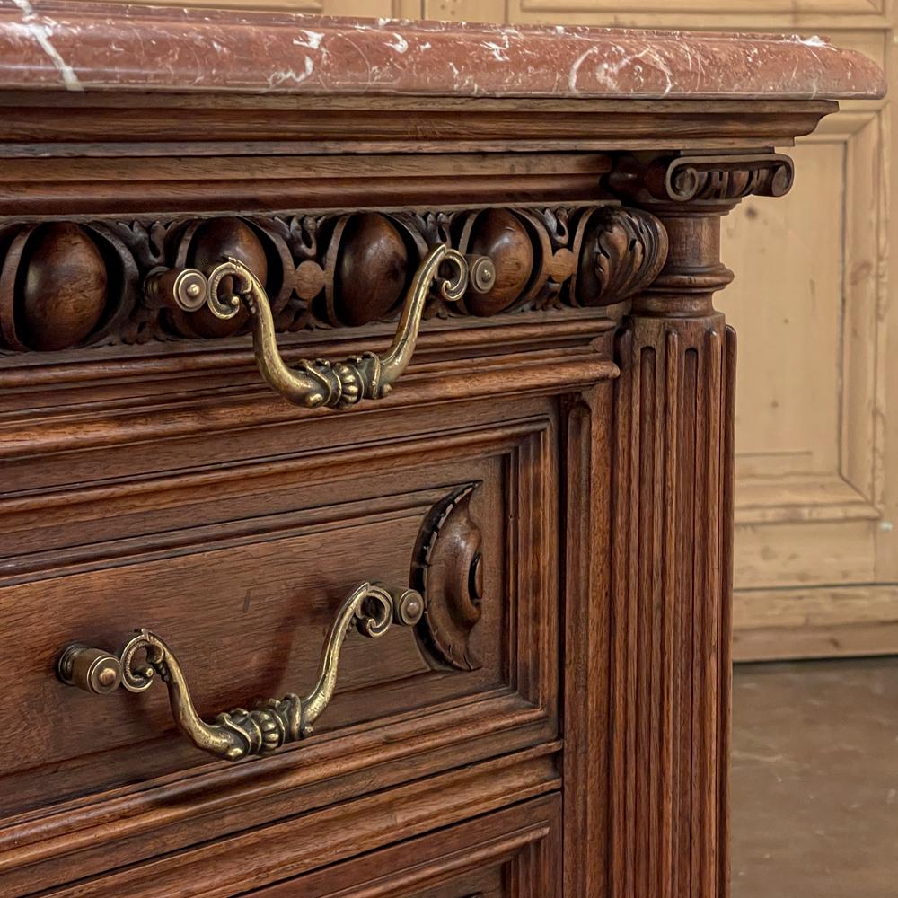 19th Century French Henri II Marble Top Walnut Commode For Sale 10