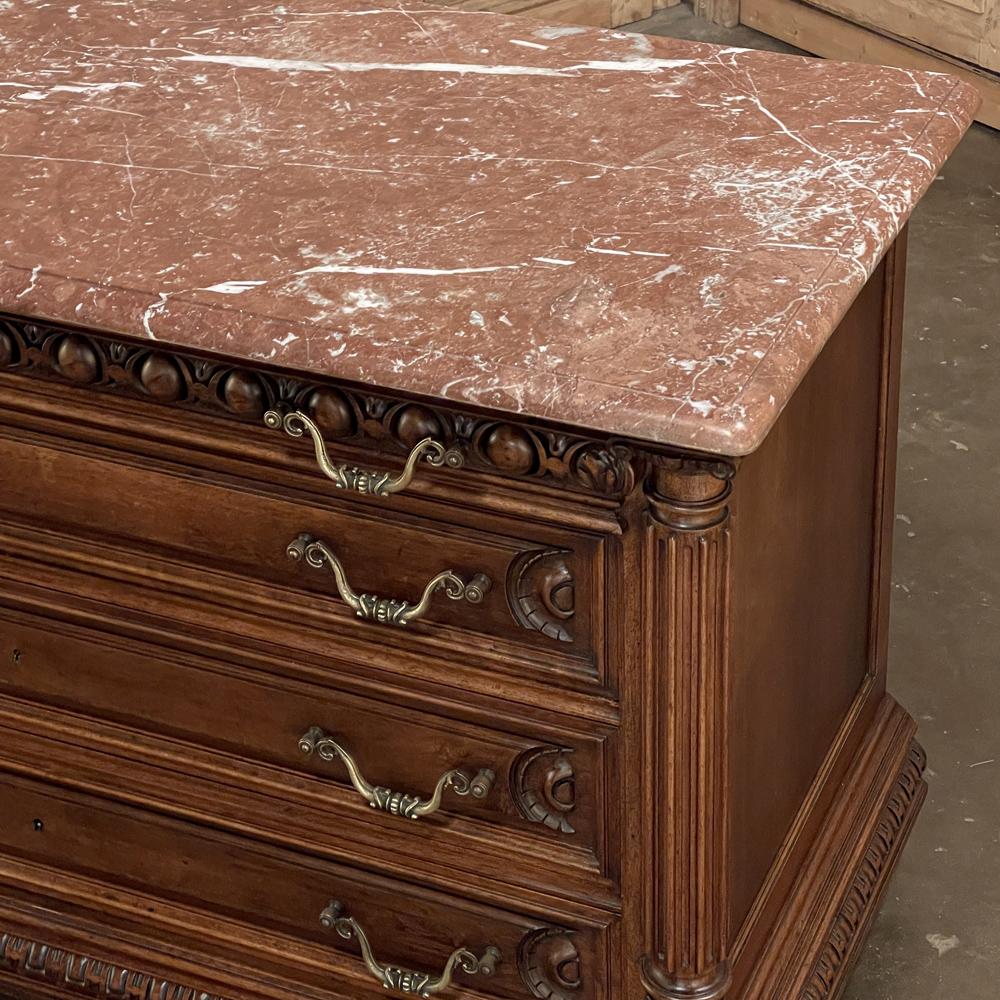 19th Century French Henri II Marble Top Walnut Commode For Sale 11