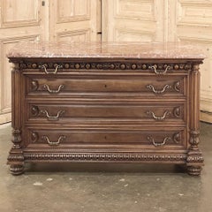 19th Century French Henri II Marble Top Walnut Commode