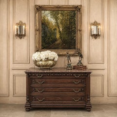 19th Century French Henri II Marble Top Walnut Commode