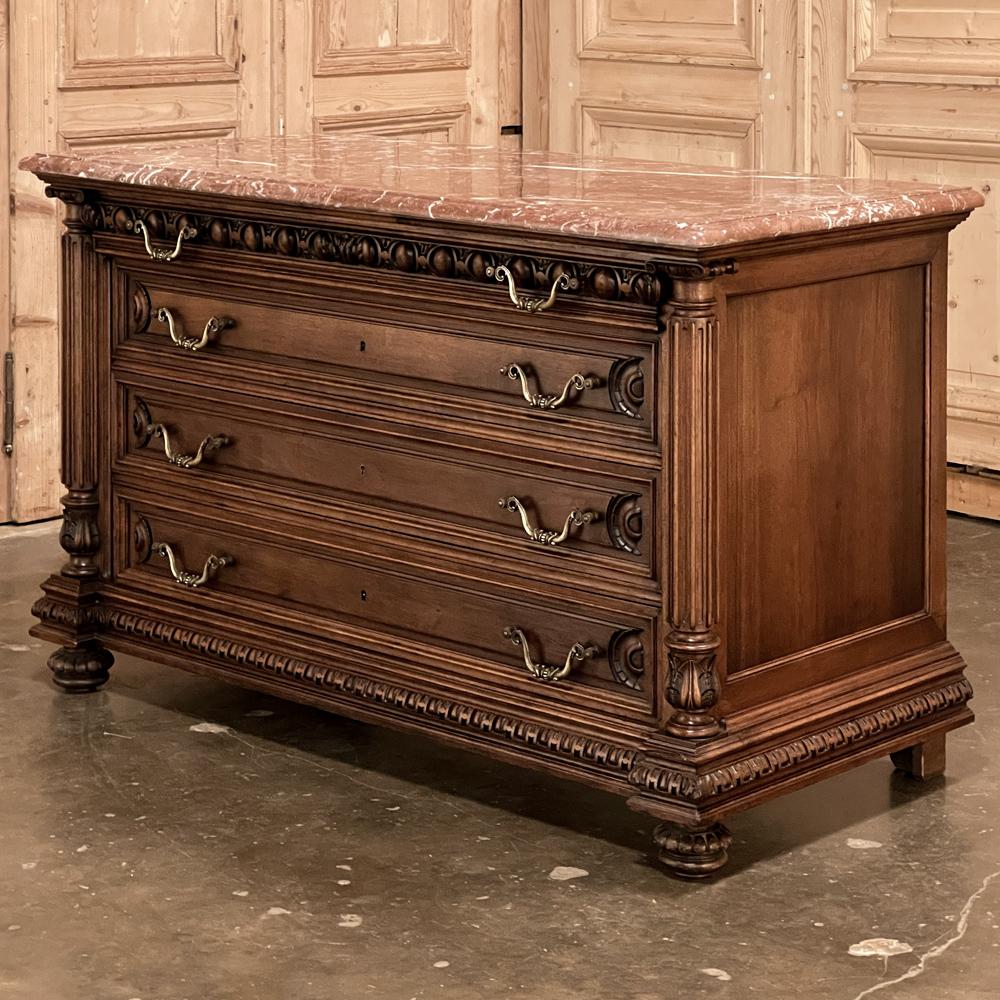 Neoclassical 19th Century French Henri II Marble Top Walnut Commode For Sale