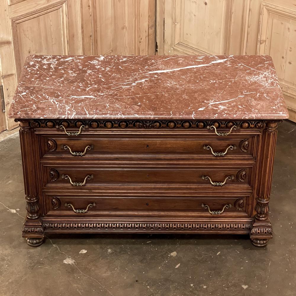 19th Century French Henri II Marble Top Walnut Commode In Good Condition For Sale In Dallas, TX