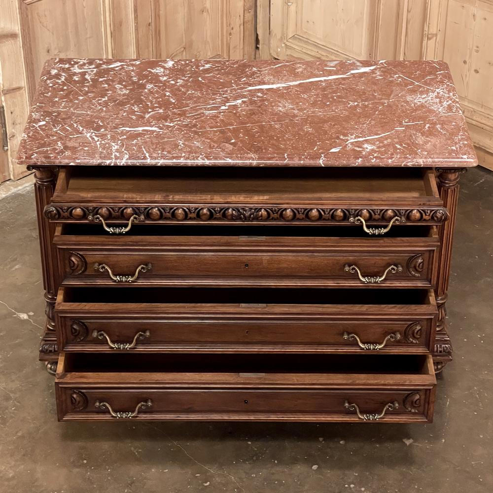 Late 19th Century 19th Century French Henri II Marble Top Walnut Commode For Sale