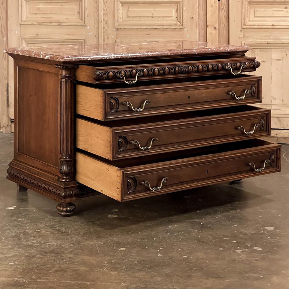 19th Century French Henri II Marble Top Walnut Commode For Sale 1