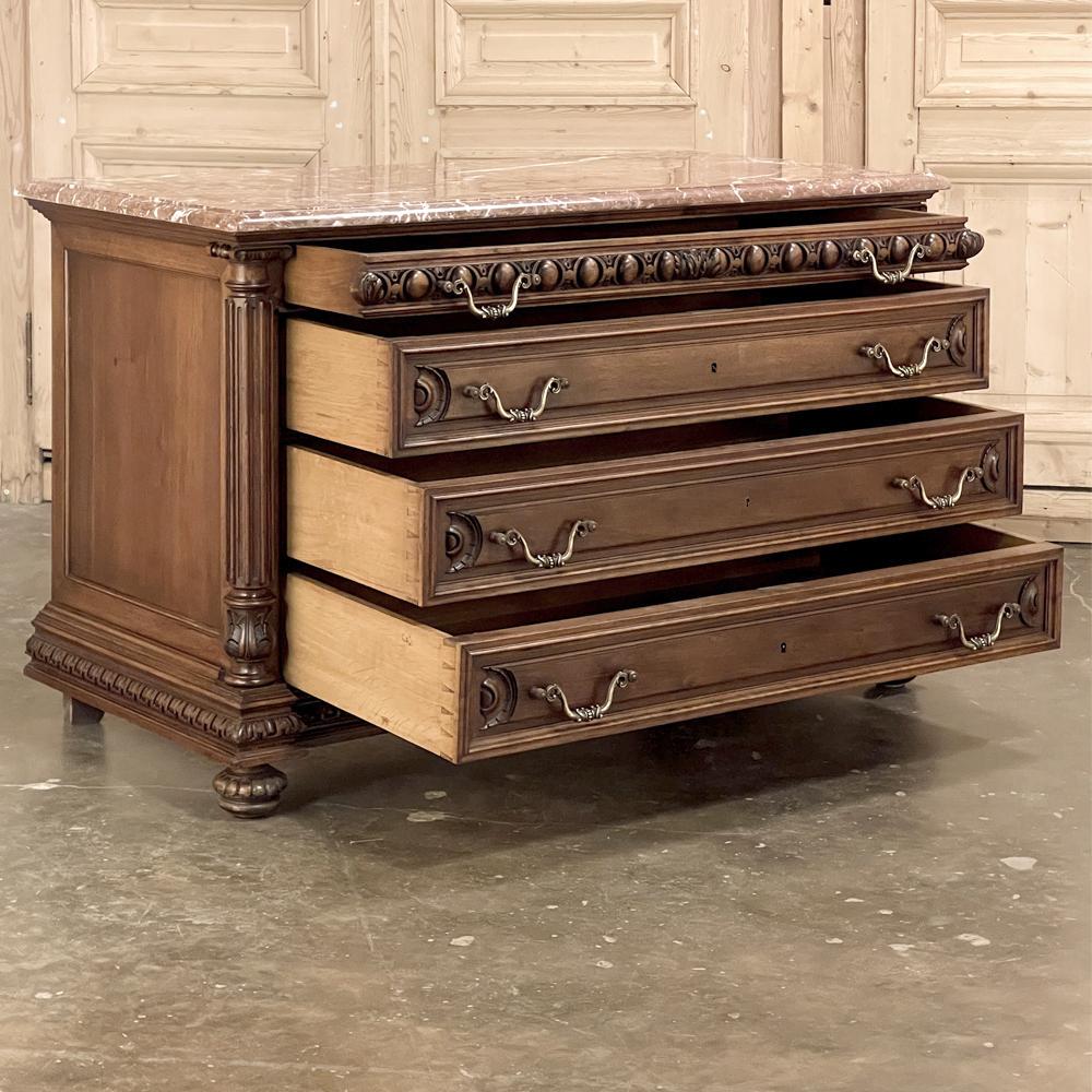 19th Century French Henri II Marble Top Walnut Commode For Sale 1