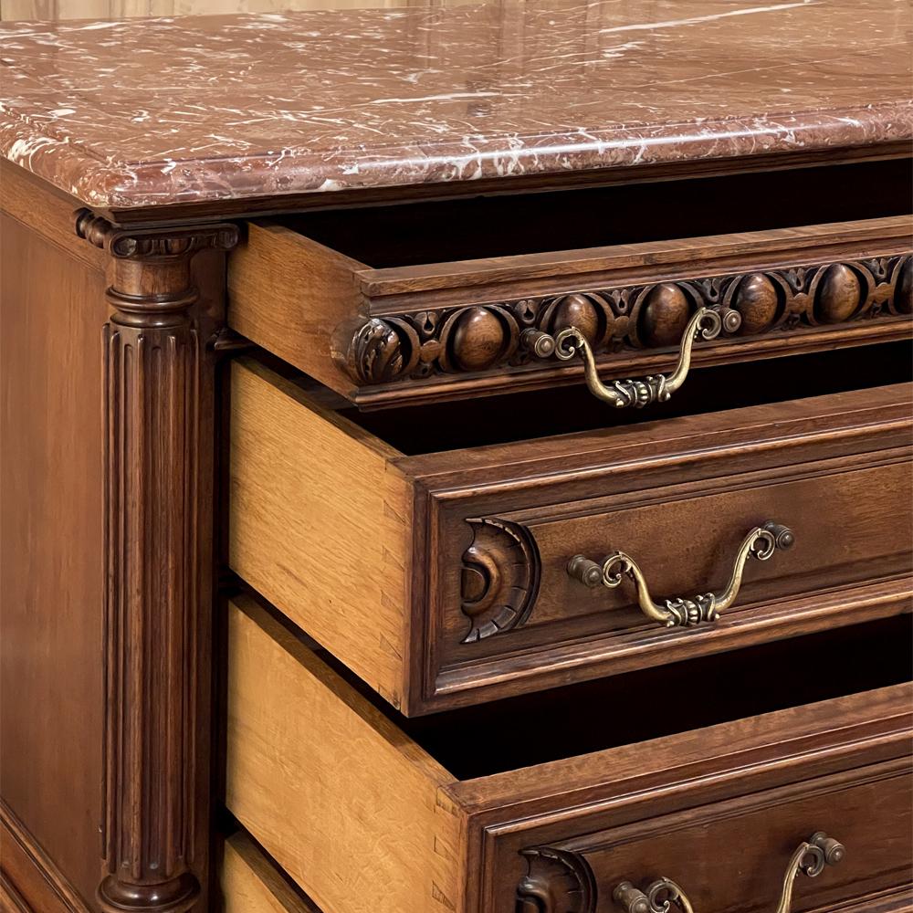 19th Century French Henri II Marble Top Walnut Commode For Sale 2
