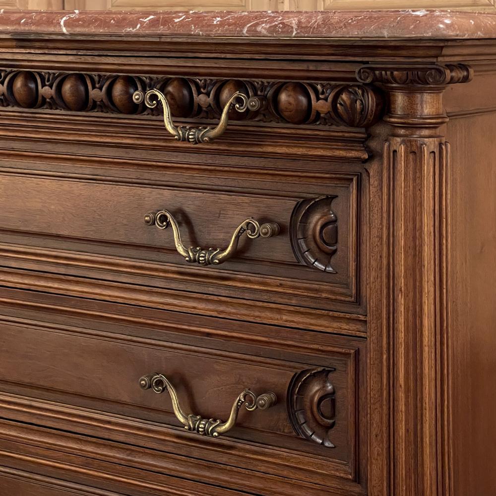 19th Century French Henri II Marble Top Walnut Commode For Sale 3