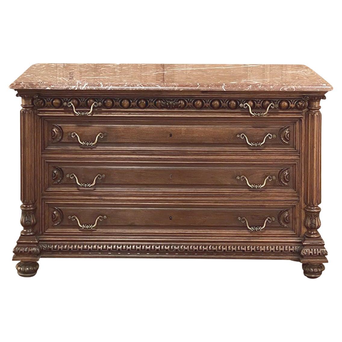 Commodo francese del XIX secolo Henri II con piano in marmo e noce