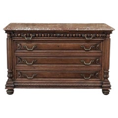 19th Century French Henri II Marble Top Walnut Commode