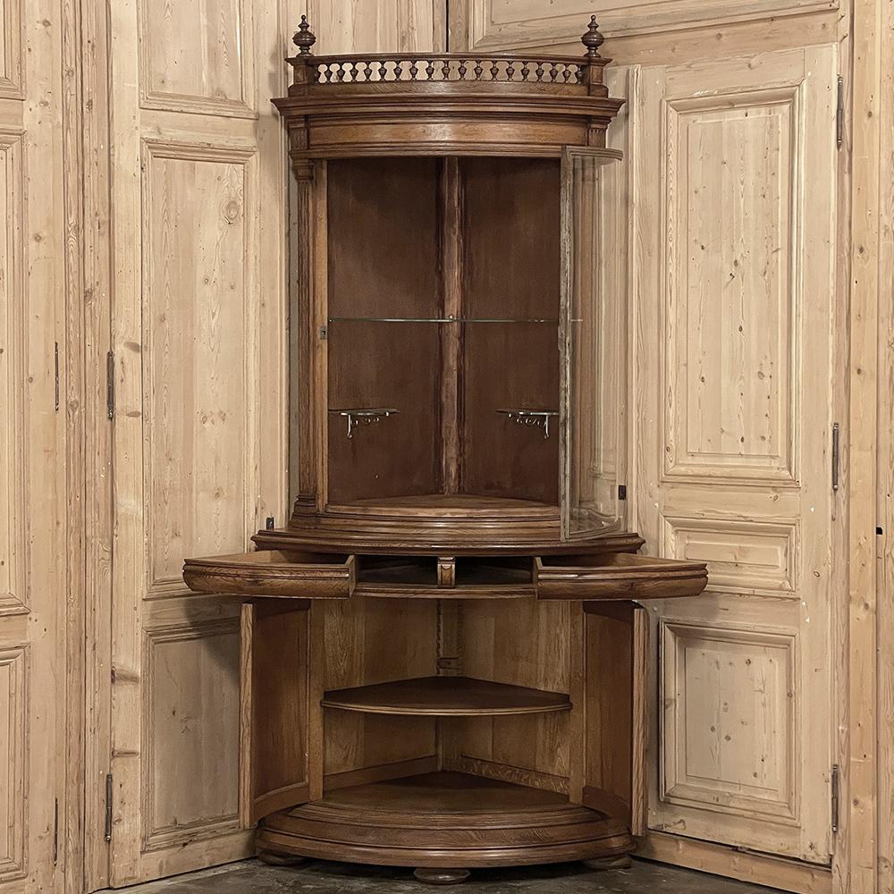Hand-Crafted 19th Century French Henri II Neoclassical Corner Vitrine ~ Bookcase For Sale