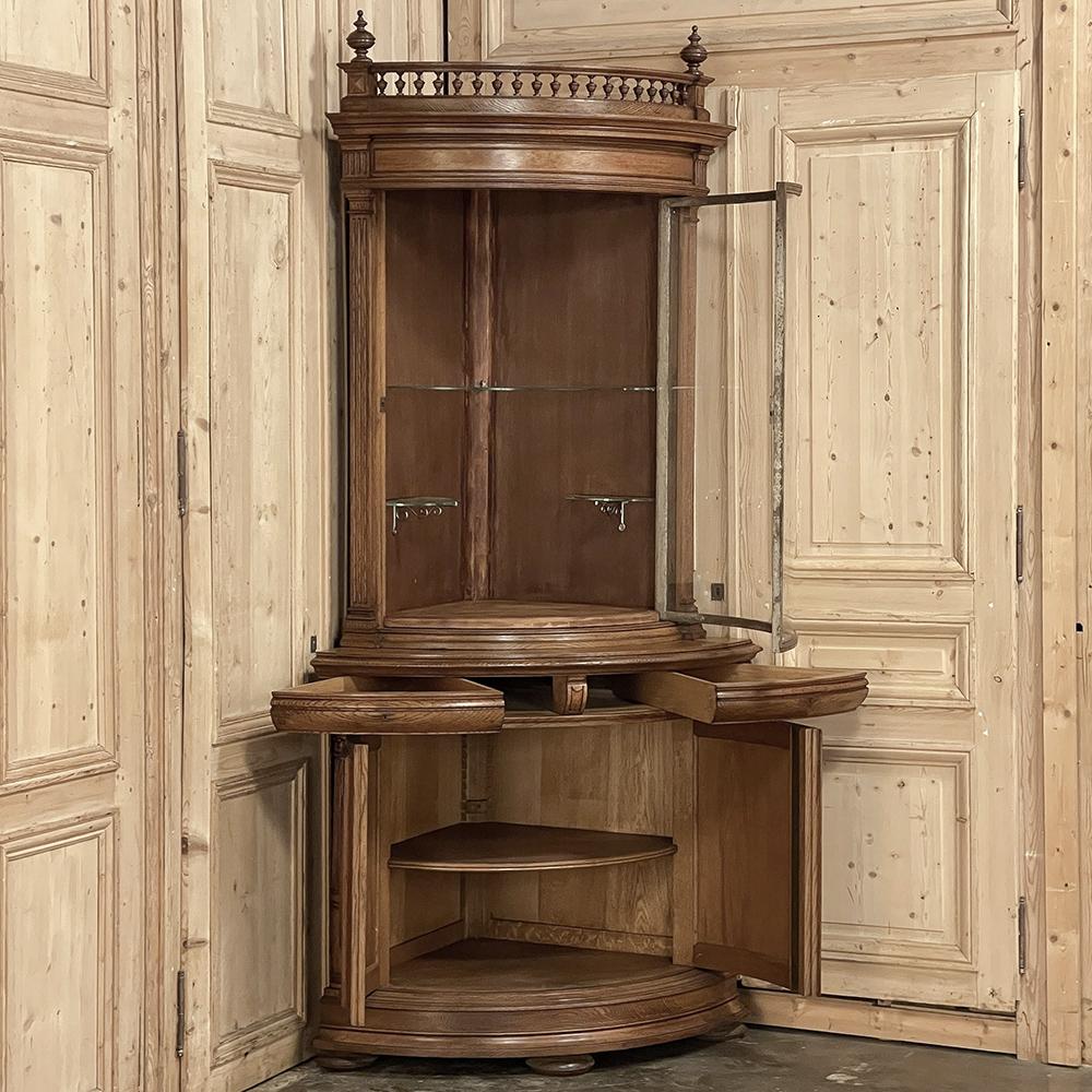 19th Century French Henri II Neoclassical Corner Vitrine ~ Bookcase In Good Condition For Sale In Dallas, TX