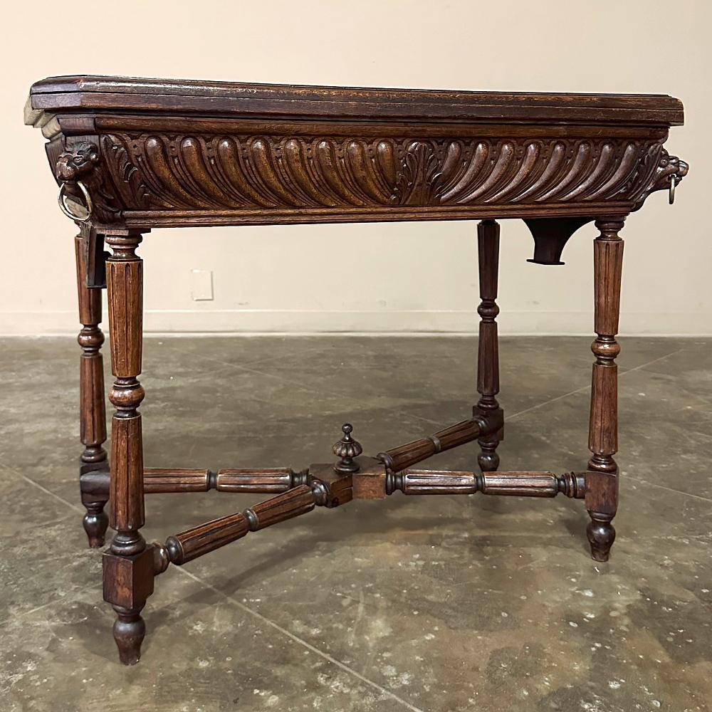 Hand-Carved 19th Century French Henri II Neoclassical Flip-Top Game Table ~ Console