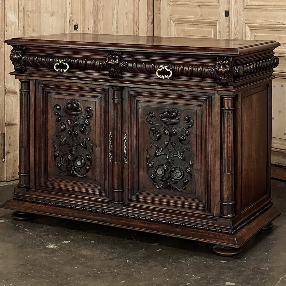 Hand-Carved 19th Century French Henri II Neoclassical Walnut Buffet For Sale