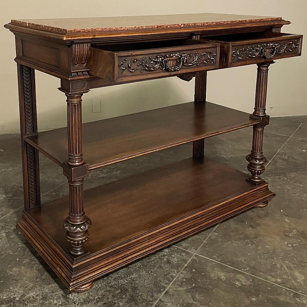 19th Century French Henri II Neoclassical Walnut Marble Top Dessert Buffet For Sale 3