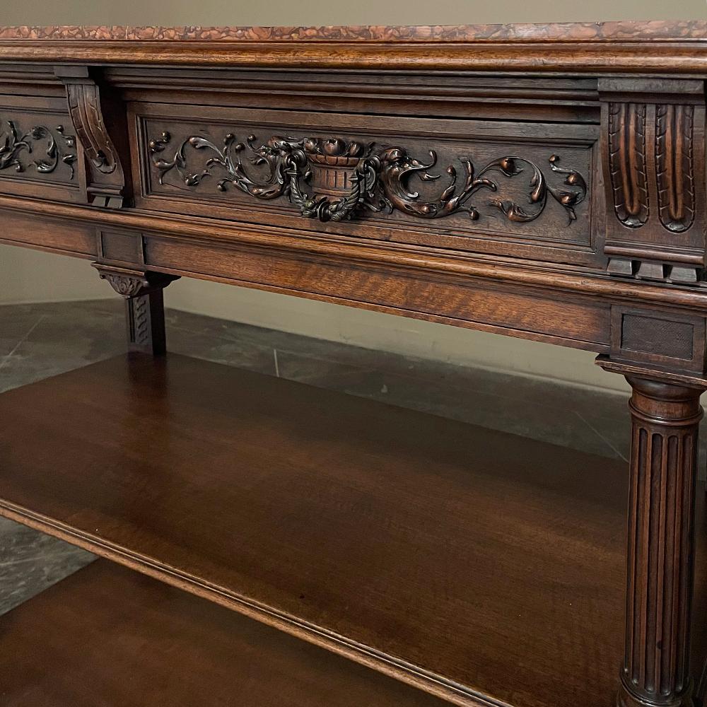 19th Century French Henri II Neoclassical Walnut Marble Top Dessert Buffet For Sale 6