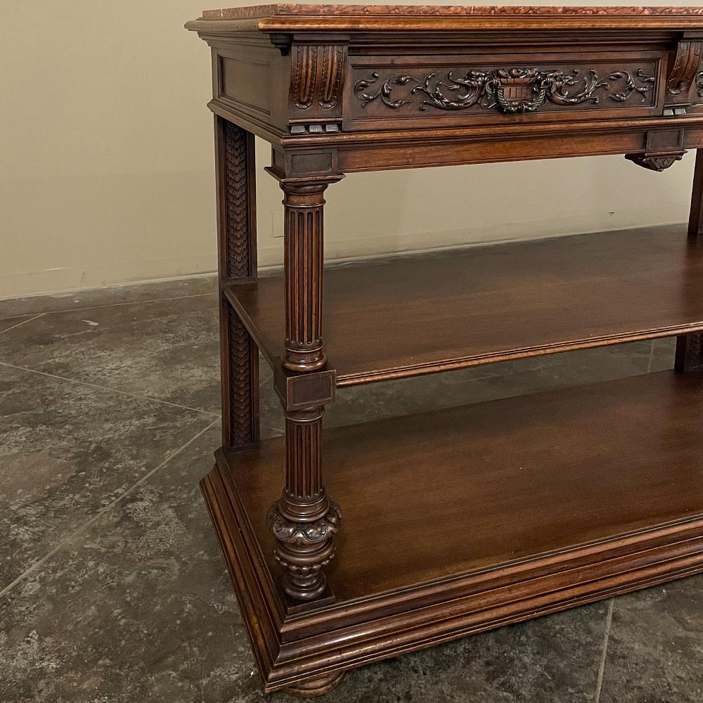 19th Century French Henri II Neoclassical Walnut Marble Top Dessert Buffet For Sale 7