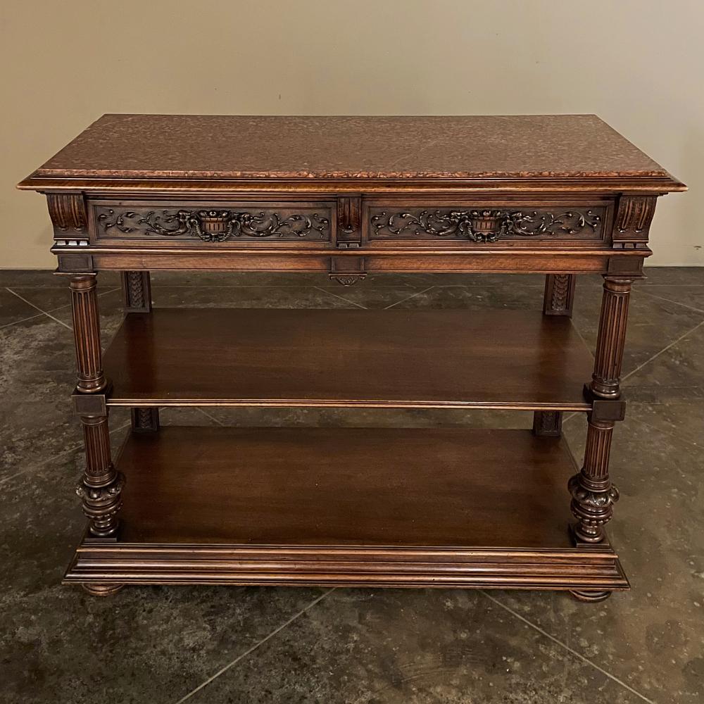 19th Century French Henri II Neoclassical Walnut Marble Top Dessert Buffet For Sale 1