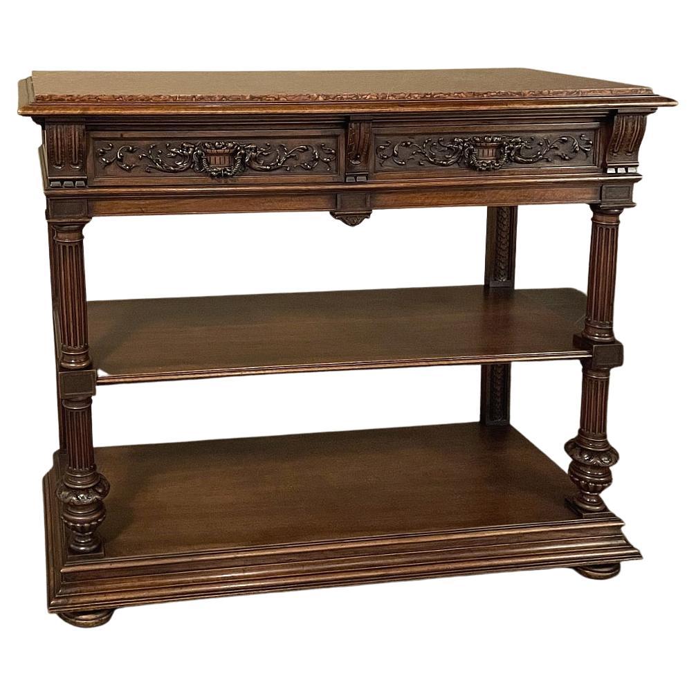 19th Century French Henri II Neoclassical Walnut Marble Top Dessert Buffet For Sale