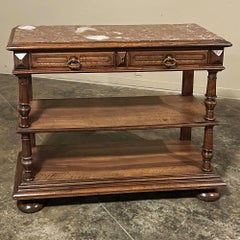 19th Century French Henri II Neoclassical Walnut Marble Top Serving Buffet ~ Sid