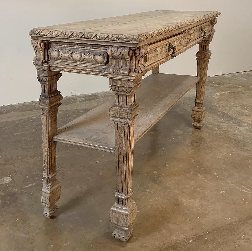 Hand-Carved 19th Century French Henri II Stripped Console, Sofa Table