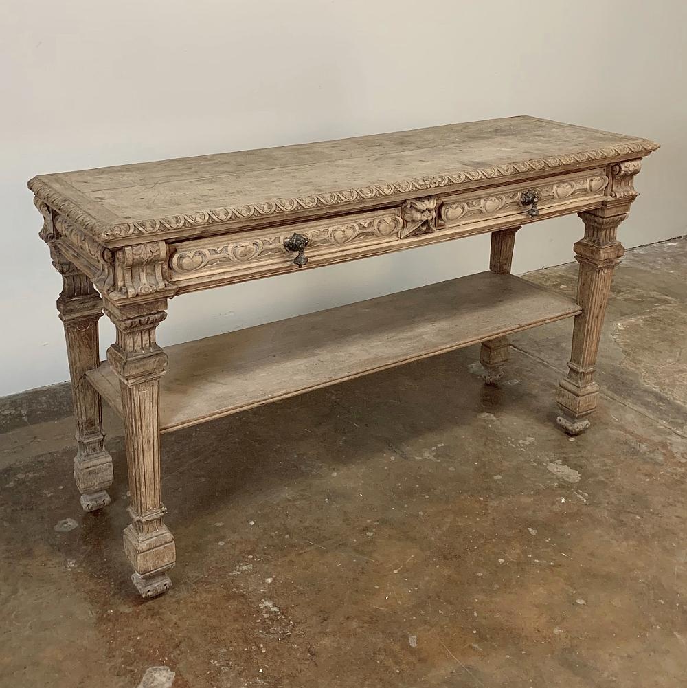 19th Century French Henri II Stripped Console, Sofa Table In Good Condition In Dallas, TX
