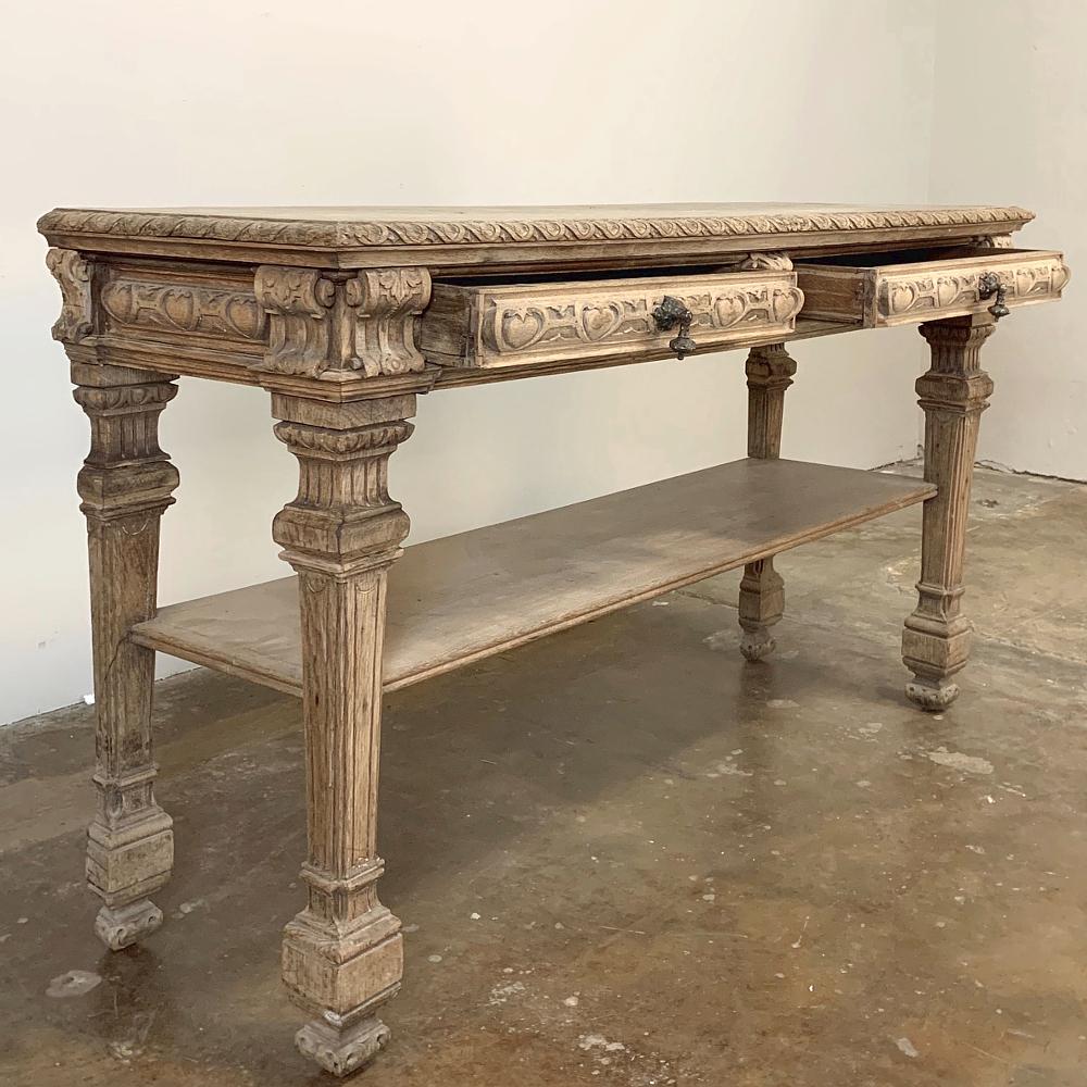 Oak 19th Century French Henri II Stripped Console, Sofa Table