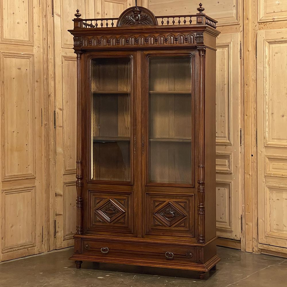 Neoclassical Revival 19th Century French Henri II Walnut Bookcase For Sale