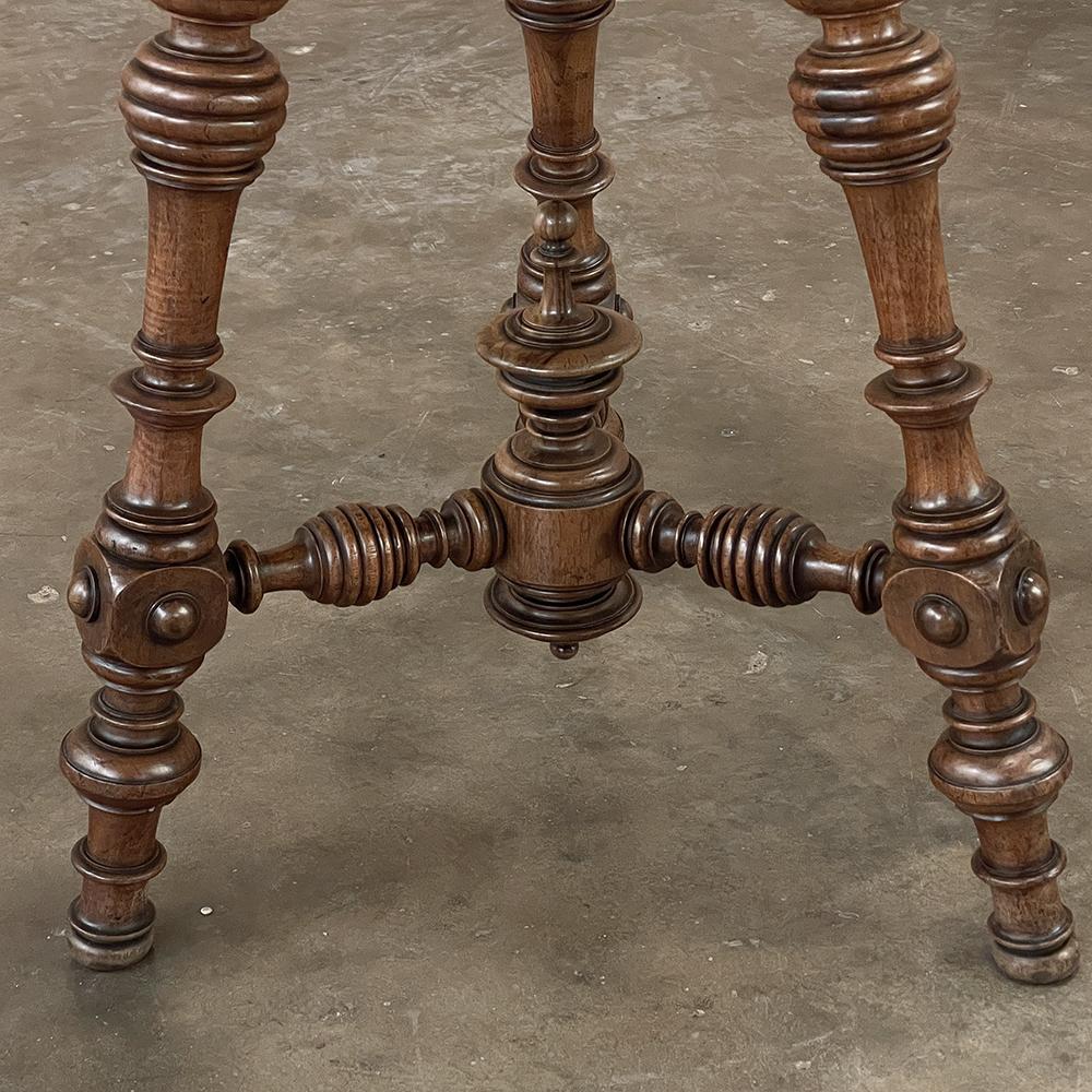 19th Century French Henri II Walnut End Table with Hexagonal Marble Top For Sale 4